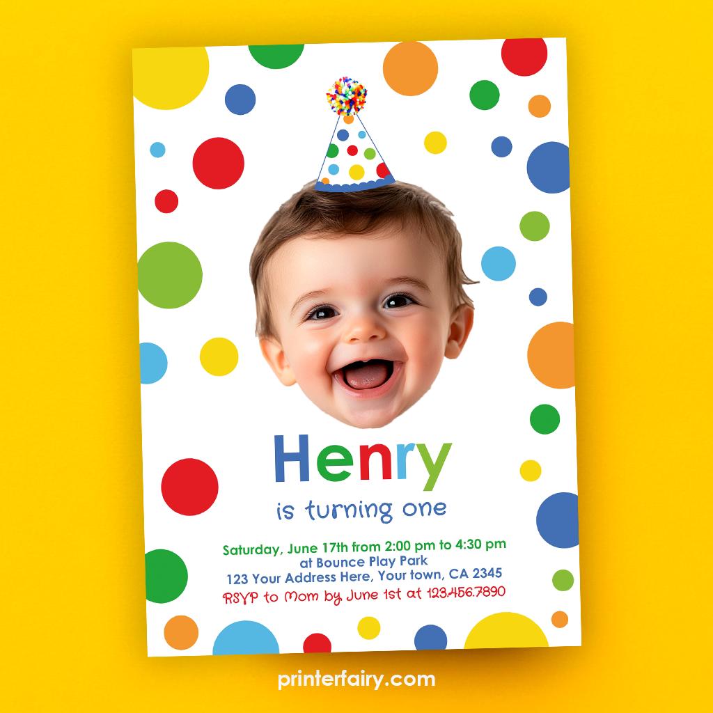 Confetti Birthday Invitation, Primary Colors Party, Editable Template (Instant Download)
