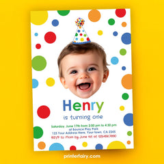 Confetti Birthday Invitation, Primary Colors Party, Editable Template (Instant Download)