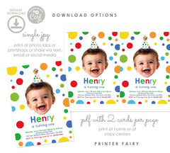 Confetti Birthday Invitation, Primary Colors Party, Editable Template (Instant Download)