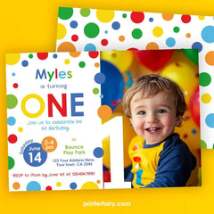 Primary Colors 1st Birthday Invitation, Photo Template (Instant Download)