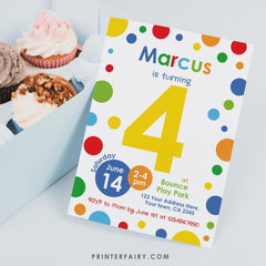Primary Colors 4th Birthday Invitation, Confetti Party (Instant Download)