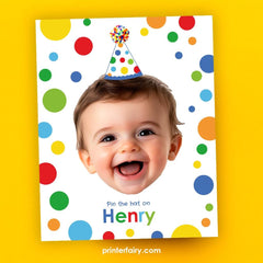 Pin the Hat Birthday Game, Photo Bow Party Activity, Editable Template (Digital Download)