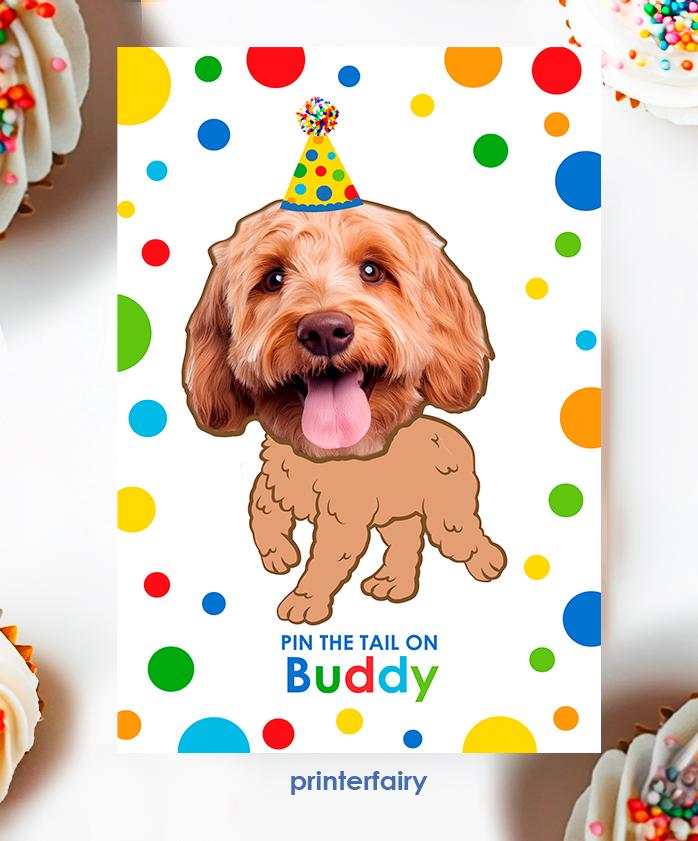 Personalized Dog Pin the Tail Game, Pet Birthday Party (Printable Poster)