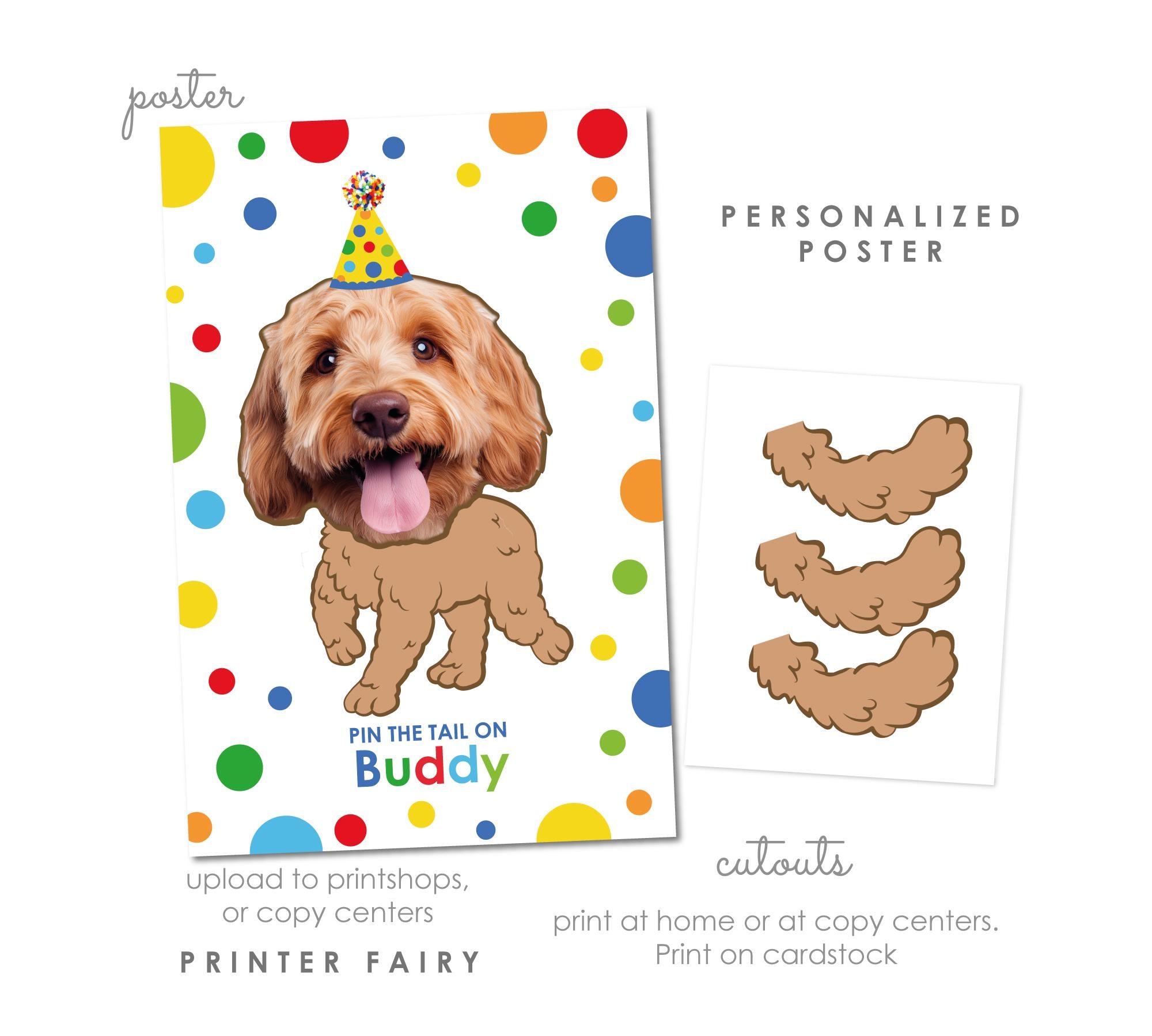 Personalized Dog Pin the Tail Game, Pet Birthday Party (Printable Poster)