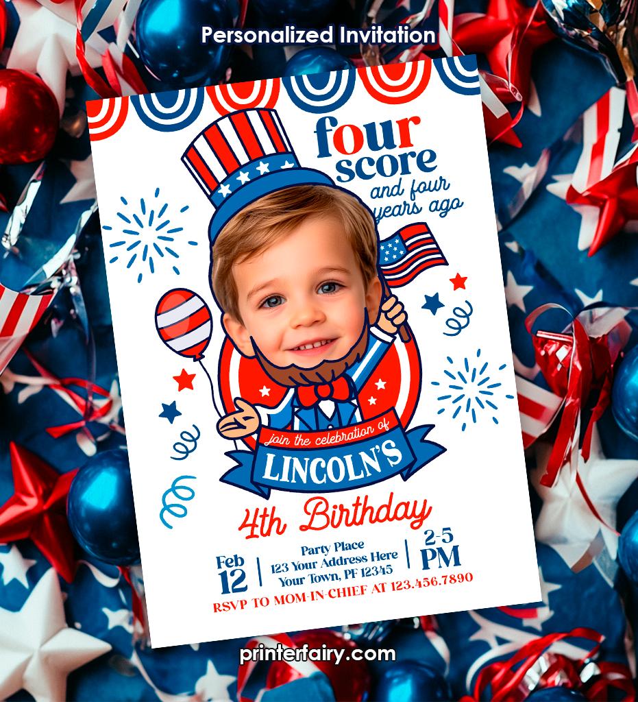 4th Birthday Invitation, Fourscore, Personalized Photo (Digital Invitation)