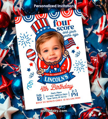 4th Birthday Invitation, Fourscore, Personalized Photo (Digital Invitation)