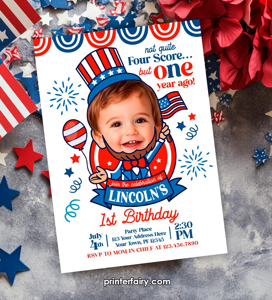 4th of July Birthday Invitation, Personalized Photo, Fourscore (Digital Invitation)