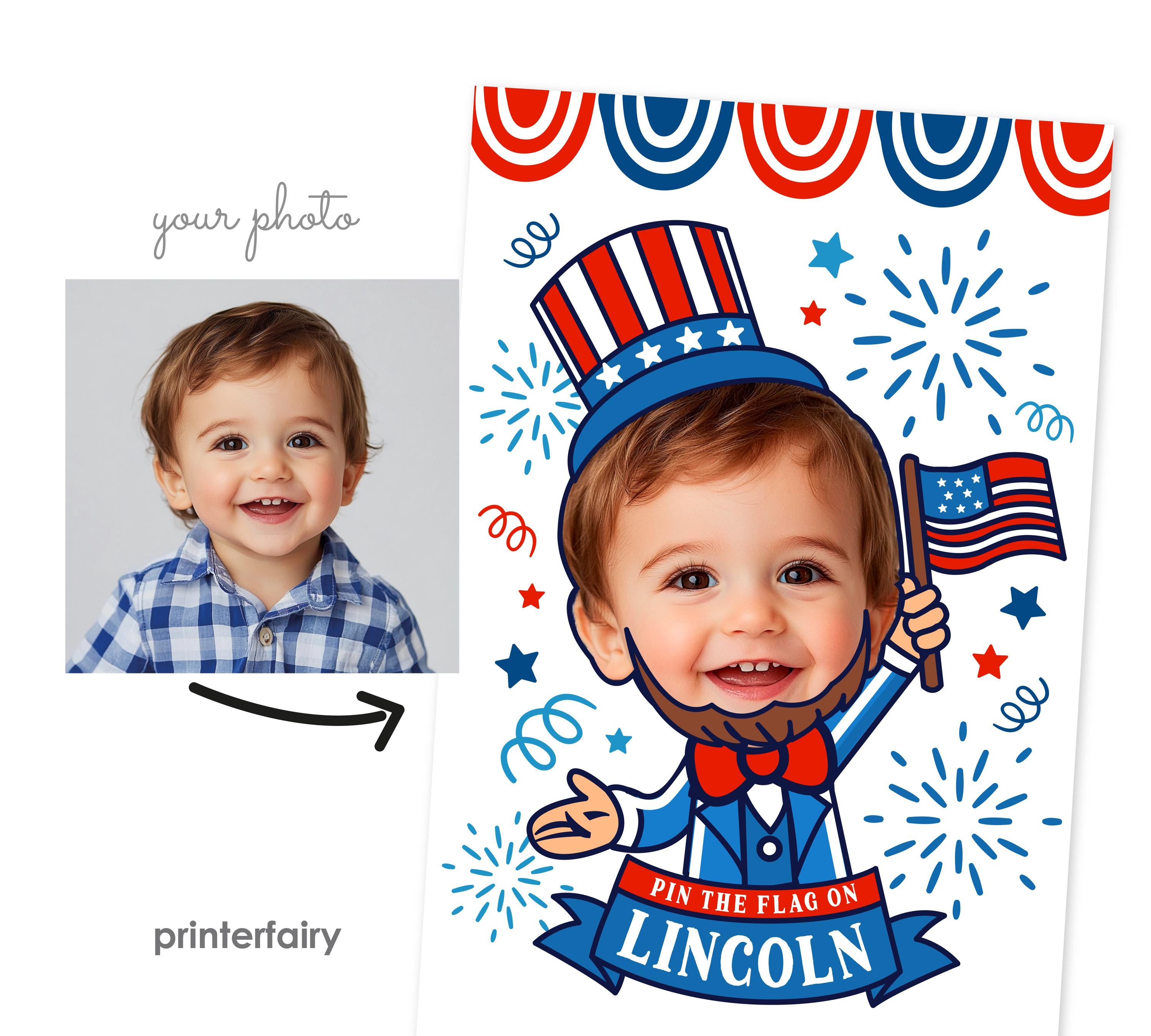 Personalized 4th of July Pin the Flag Party Game (Digital Download)