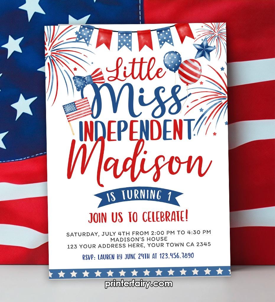 4th of July Birthday Invitation, Little Firecracker Invite (Digital Download)