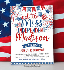 4th of July Birthday Invitation, Little Firecracker Invite (Digital Download)