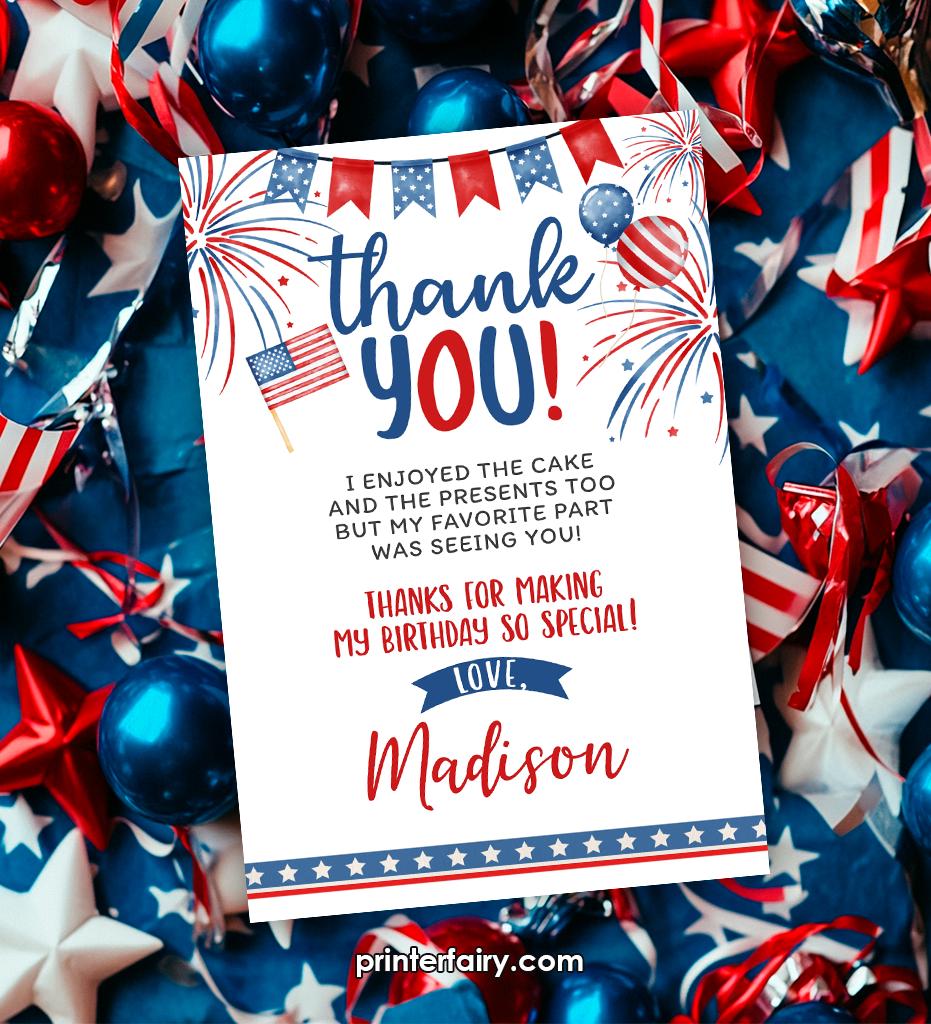 4th of July Thank You Card, Firecracker Party Invite (Instant Download)