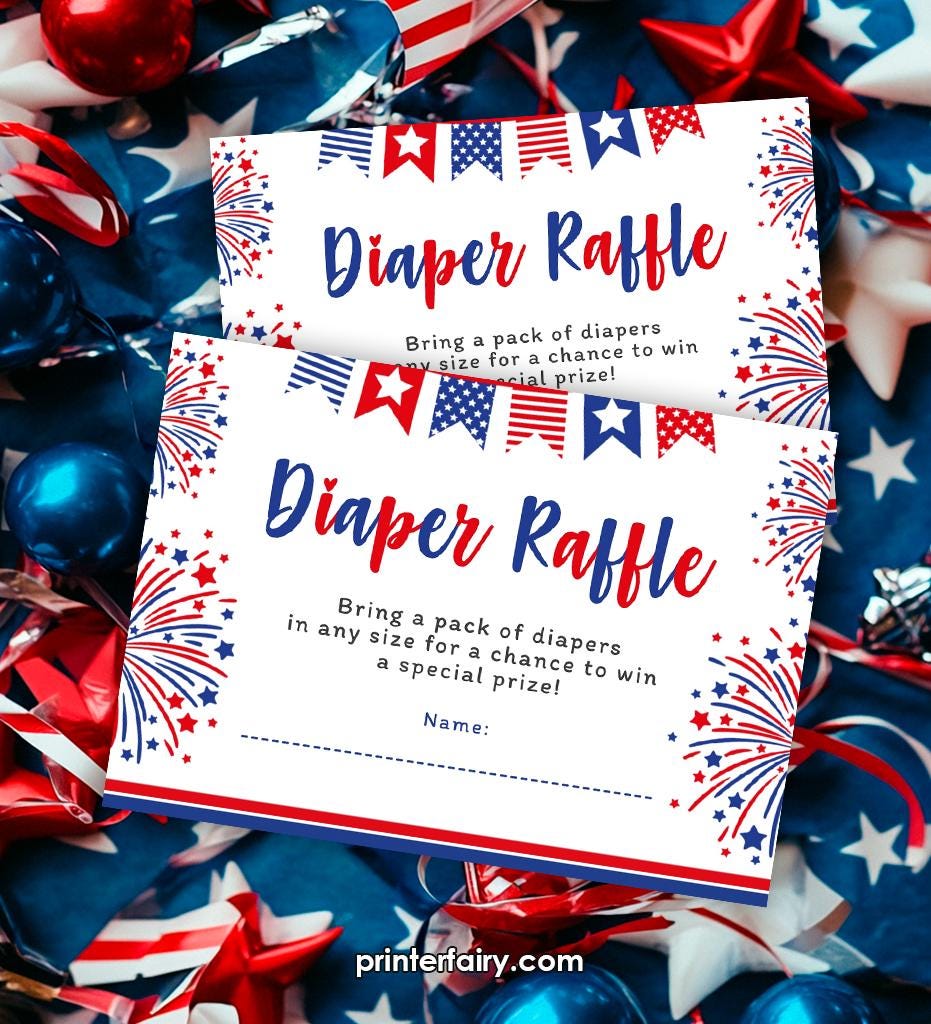 4th of July Baby Shower Diaper Raffle Tickets (Digital Download)