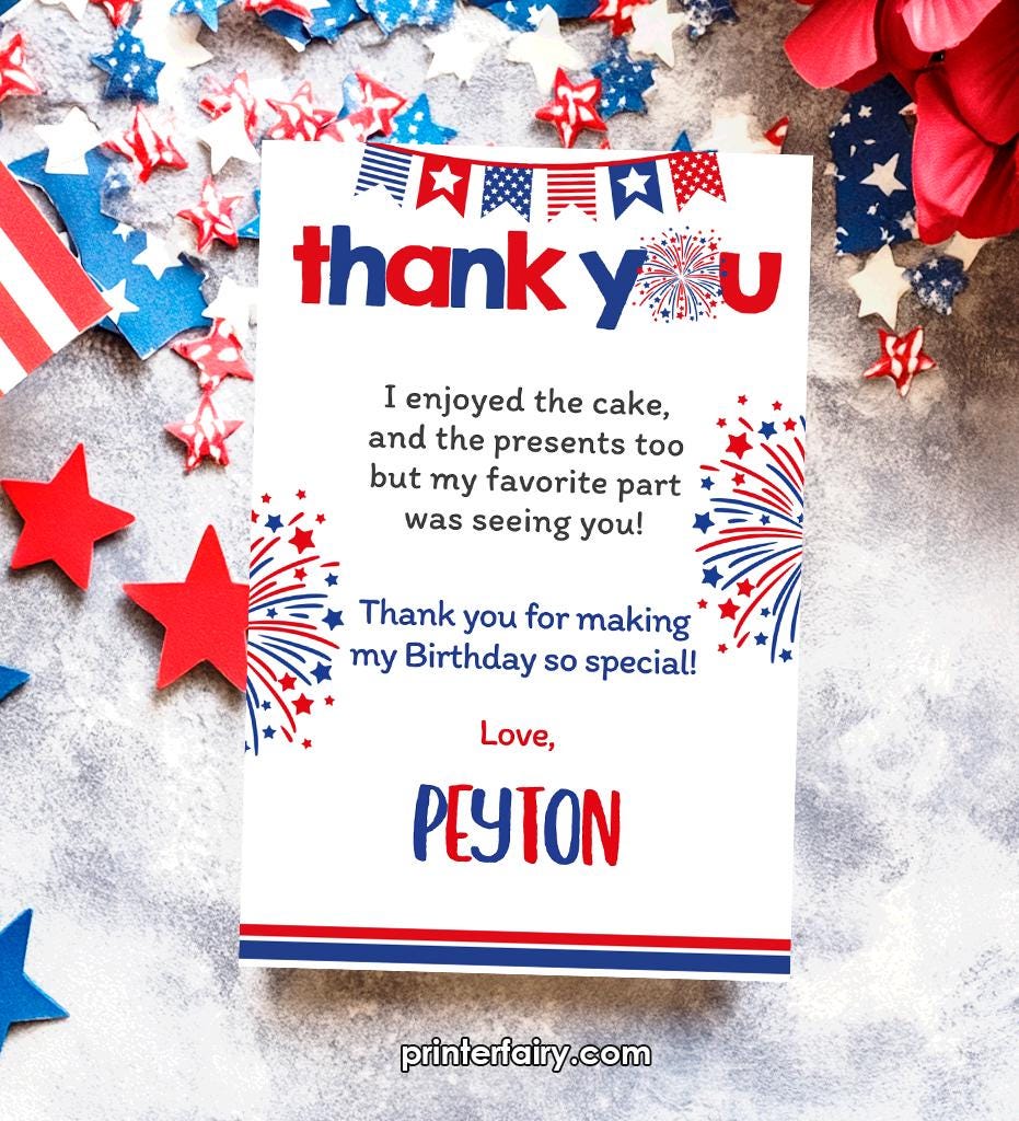 4th of July Thank You Cards, Editable Patriotic Notes (Digital Invite)