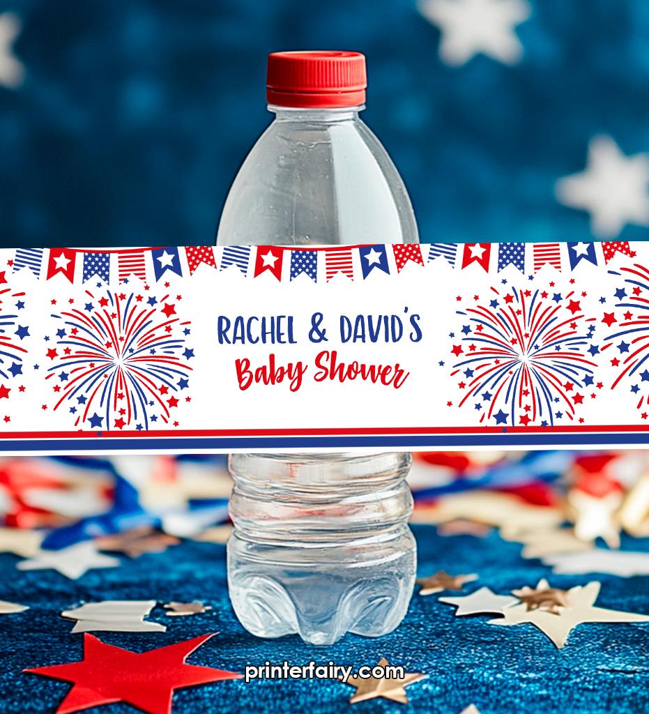 4th of July Water Bottle Labels, Editable Patriotic Baby Shower (Digital Download)