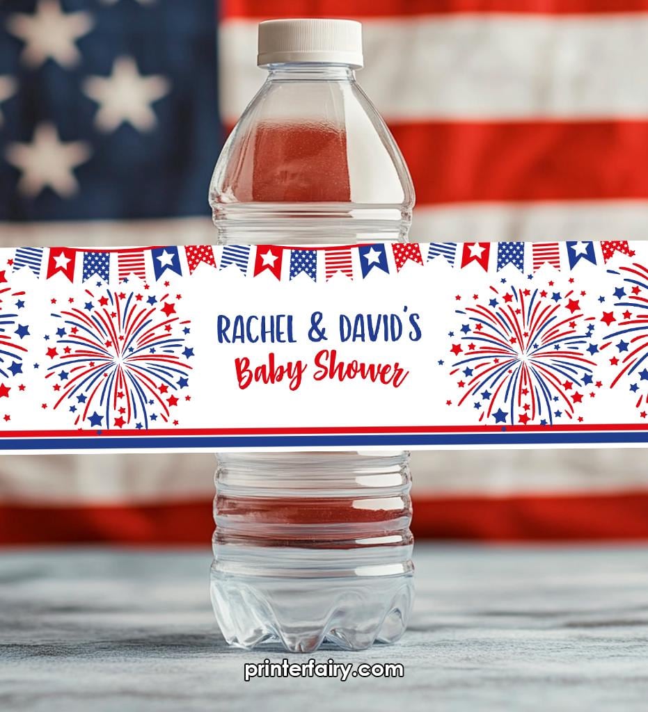 4th of July Water Bottle Labels, Editable Patriotic Baby Shower (Digital Download)