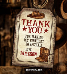 Western Birthday Thank You Tags, Cowboy Party (Digital Download)