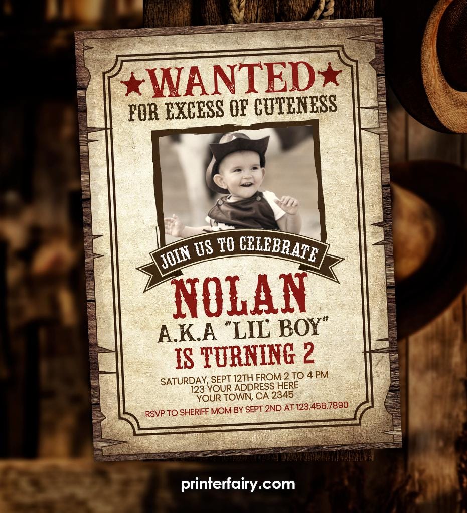 Editable Wanted Poster Birthday Invitation, Wild West Cowboy Party (INSTANT DOWNLOAD)