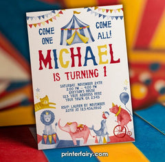 Editable Circus Birthday Invitation Template, Carnival Party (Digital Invite)