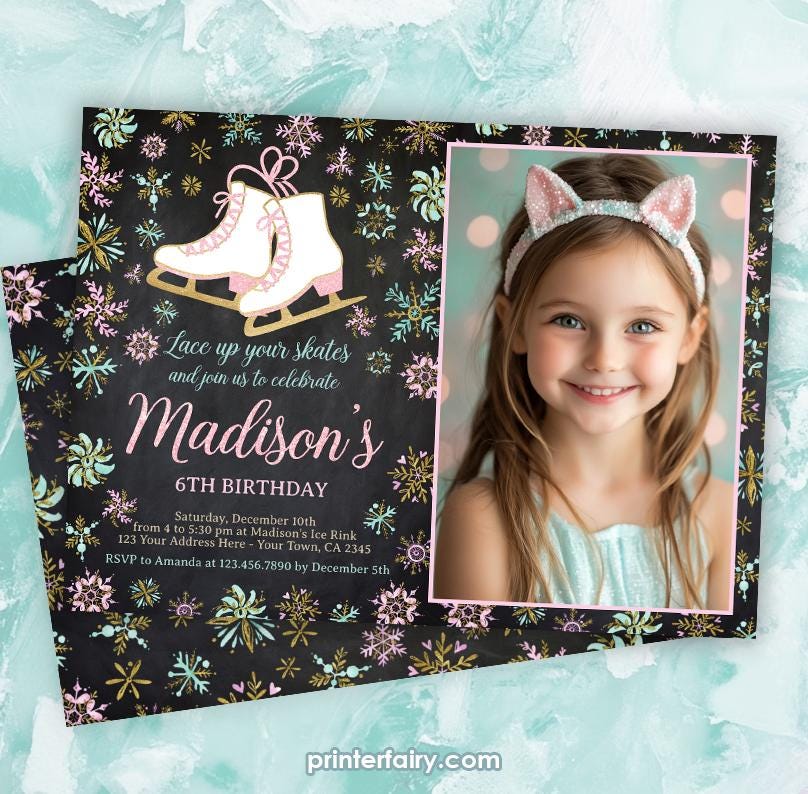 Ice Skating Birthday Invitation, Winter Party (EDITABLE INSTANT DOWNLOAD)