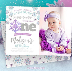 Winter Onederland Photo Birthday Invitation, Snowflake Theme (Digital Invite)