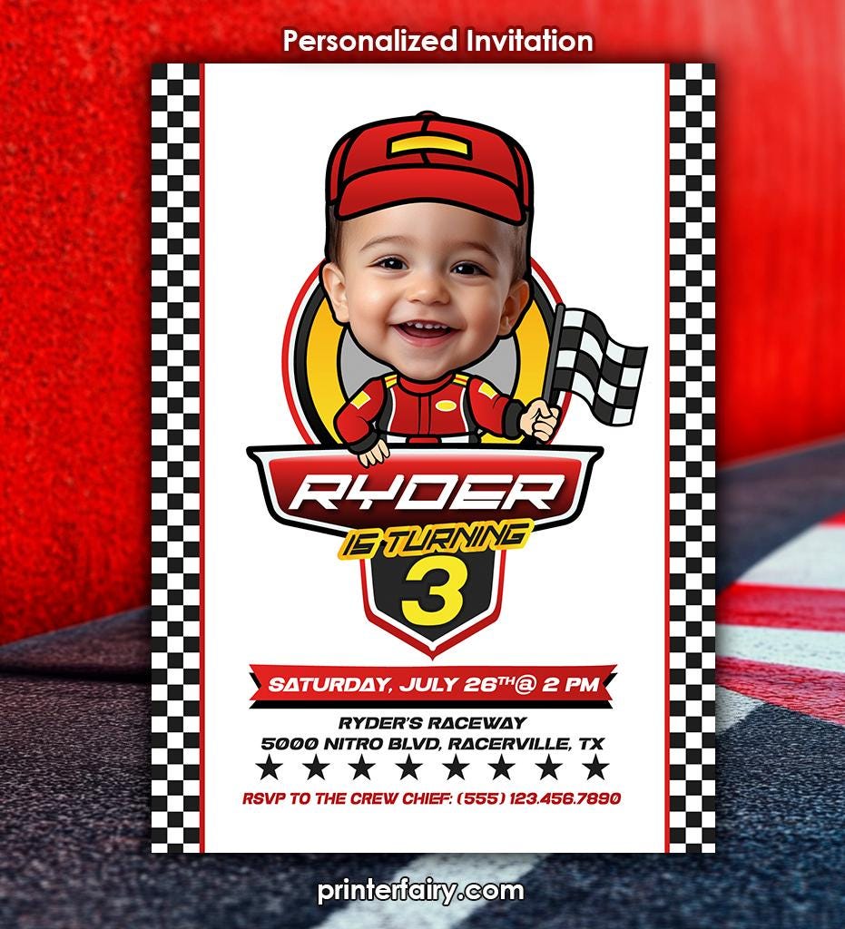 Personalized Racing Birthday Invitation with Photo (Digital Printable)