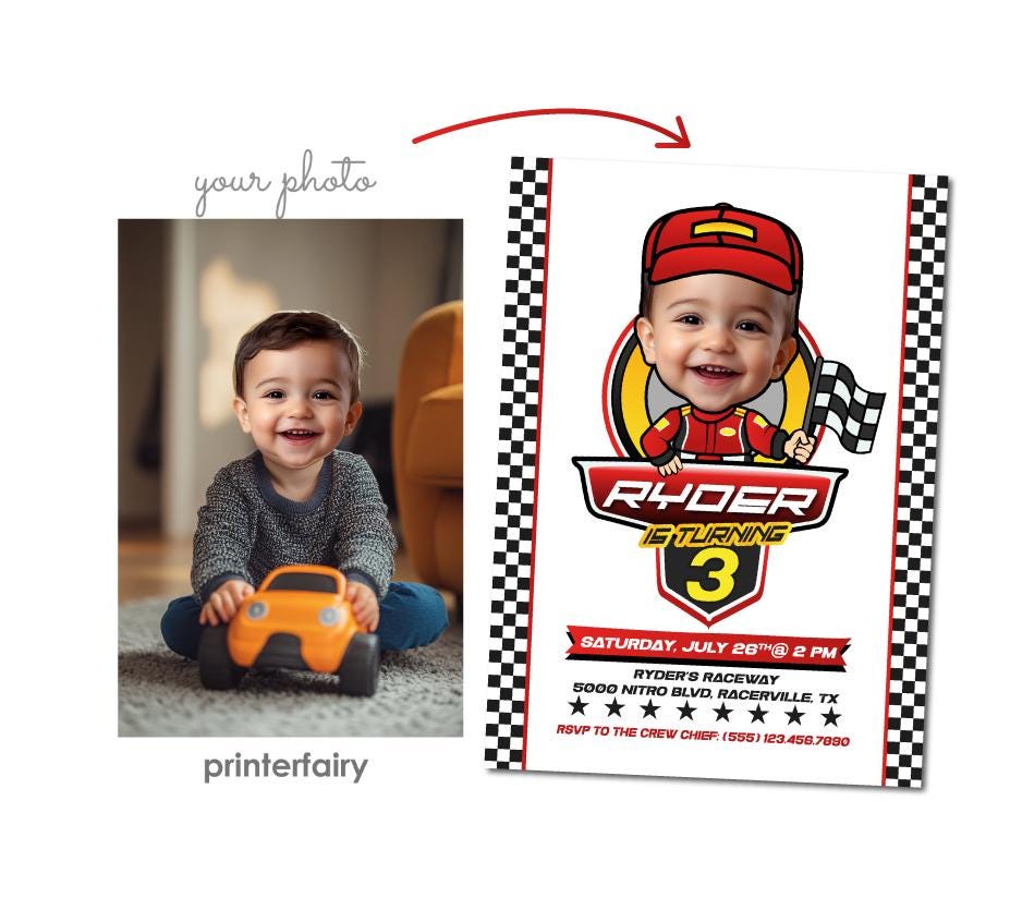 Personalized Racing Birthday Invitation with Photo (Digital Printable)