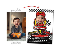 Racing Car Birthday Invitation, Personalized Photo, Any Age (Digital Printable)