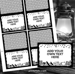 Camping Food Tents, Happy Camper Birthday, Editable Place Cards (Instant Download)