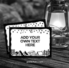 Camping Food Tents, Happy Camper Birthday, Editable Place Cards (Instant Download)