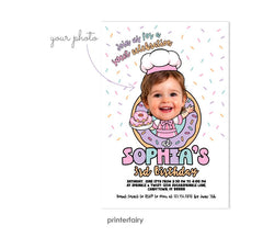 Donut Birthday Invitation, Photo Personalized, Sweet One Invite (Digital)