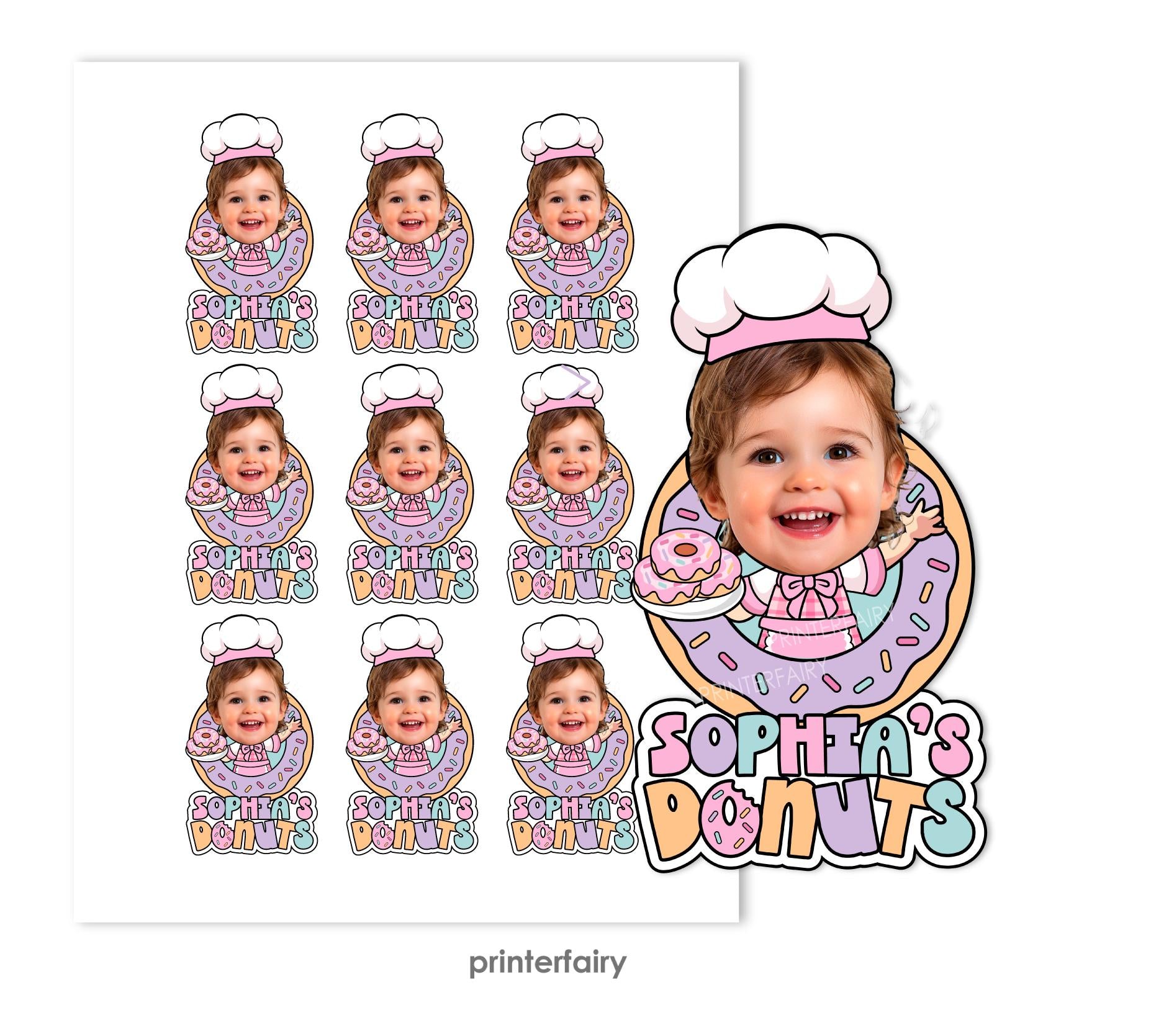 Personalized Donut Birthday Party Toppers or Stickers (Digital Download)