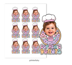 Personalized Donut Birthday Party Toppers or Stickers (Digital Download)