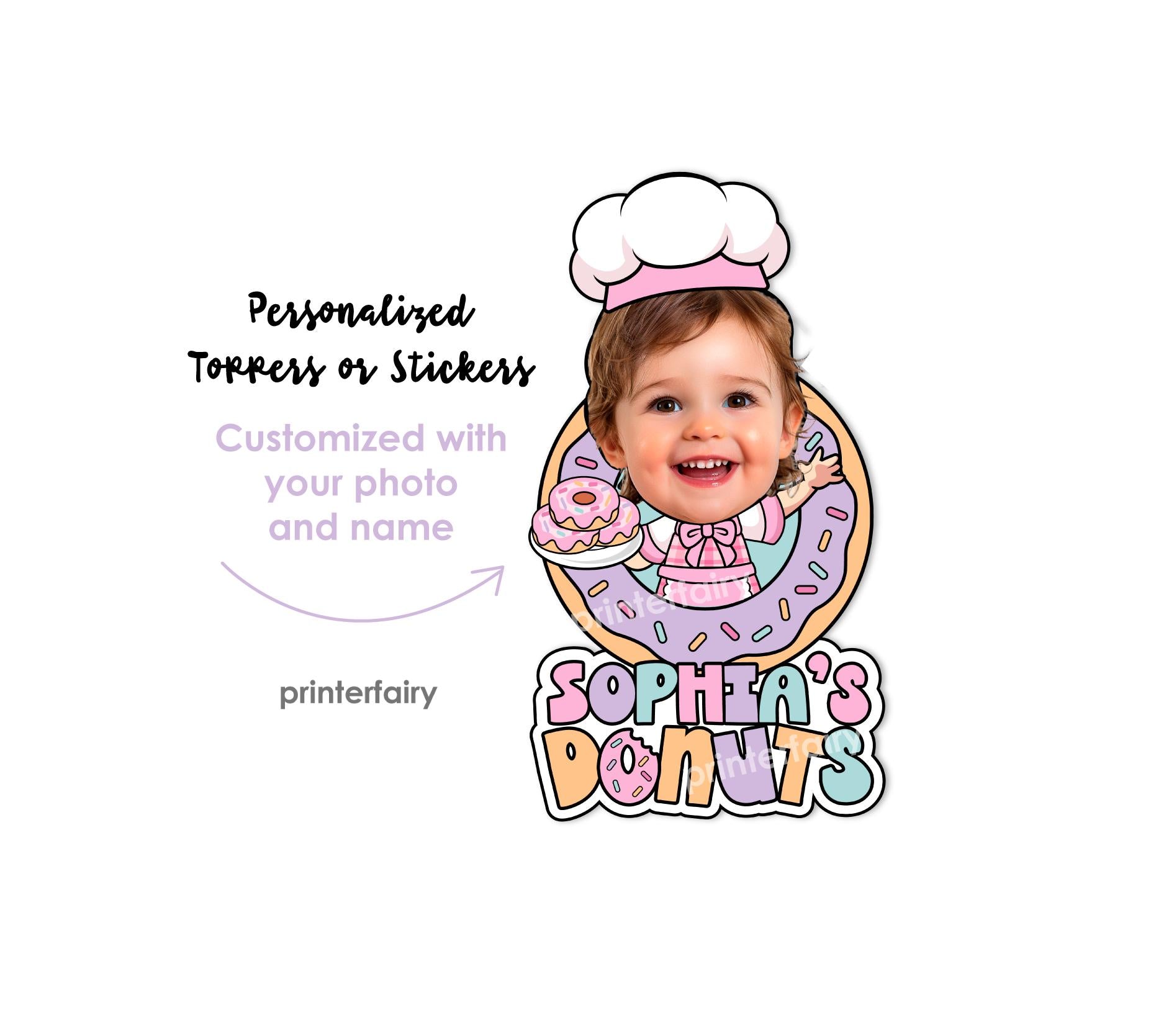 Personalized Donut Birthday Party Toppers or Stickers (Digital Download)