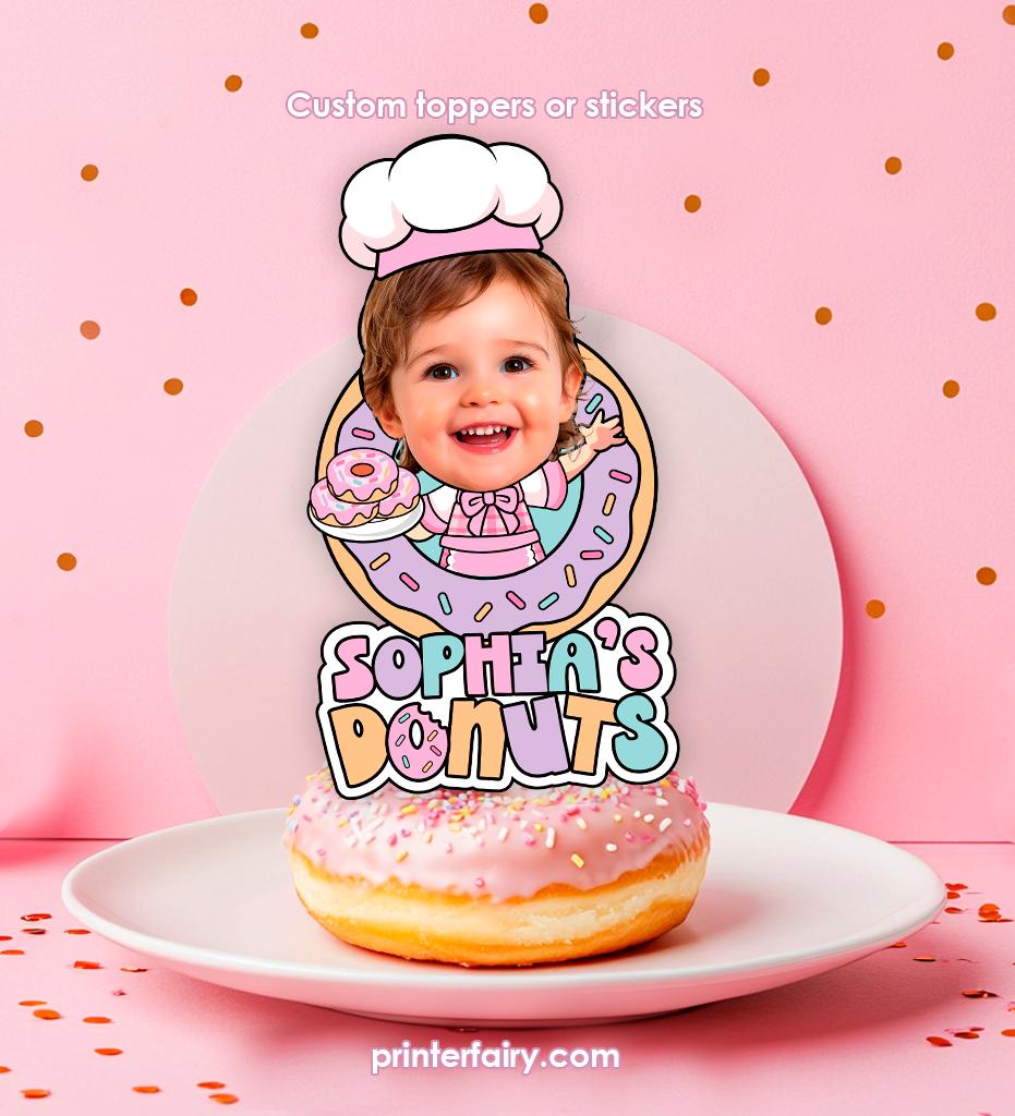 Personalized Donut Birthday Party Toppers or Stickers (Digital Download)