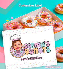 Personalized Photo Donut Box Label, Birthday Party Printable (Digital Download)