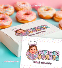 Personalized Photo Donut Box Label, Birthday Party Printable (Digital Download)