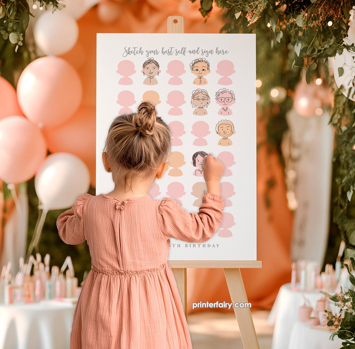 Welcome Sign for Guests to Draw Their Own Portraits, Guest Book Sign, Instant Download