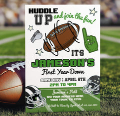 Football 1st Birthday Invitation Editable Template, First Year Down, Instant Download