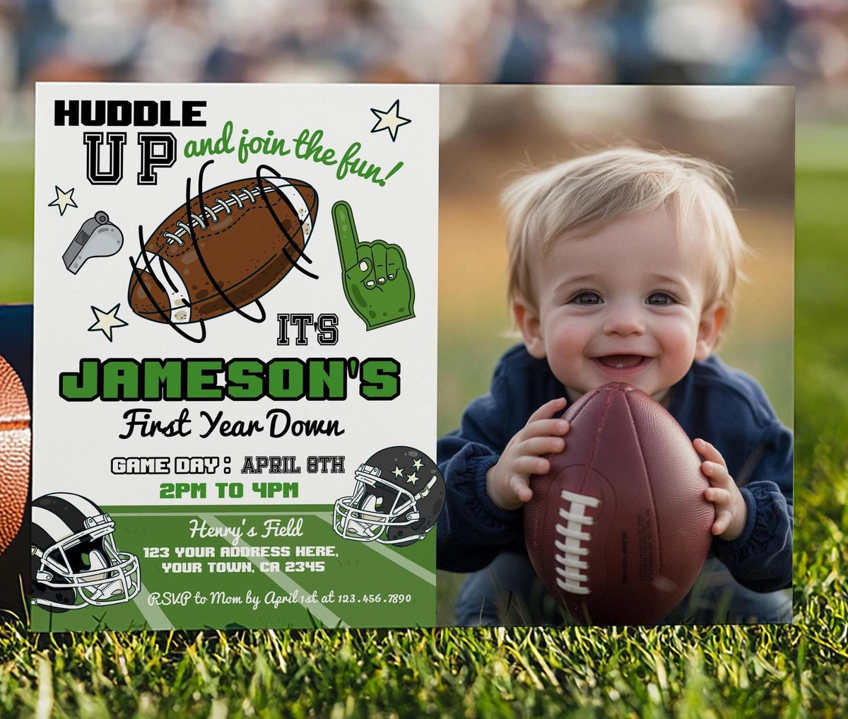 Football First Birthday Invitation With Photo