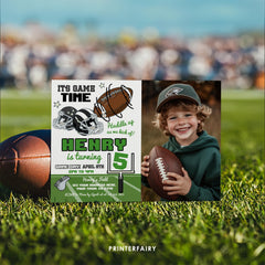 Football Party Birthday Invitation With Photo Editable Template, Game Time Invitation, Instant Download