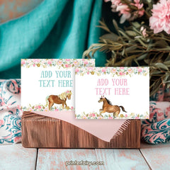Editable Horse Food Tents, Floral Birthday Party Decor (Instant Download)