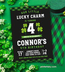 St Patrick Day Birthday Invitation, Lucky Charm Invitation, EDITABLE, Shamrock Birthday Party, St Patricks Day Invites, INSTANT DOWNLOAD