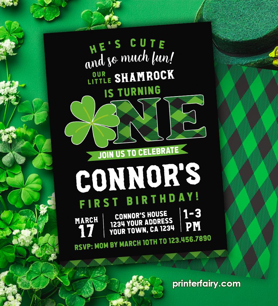St Patricks Day First Birthday Invitation EDITABLE Template, INSTANT DOWNLOAD