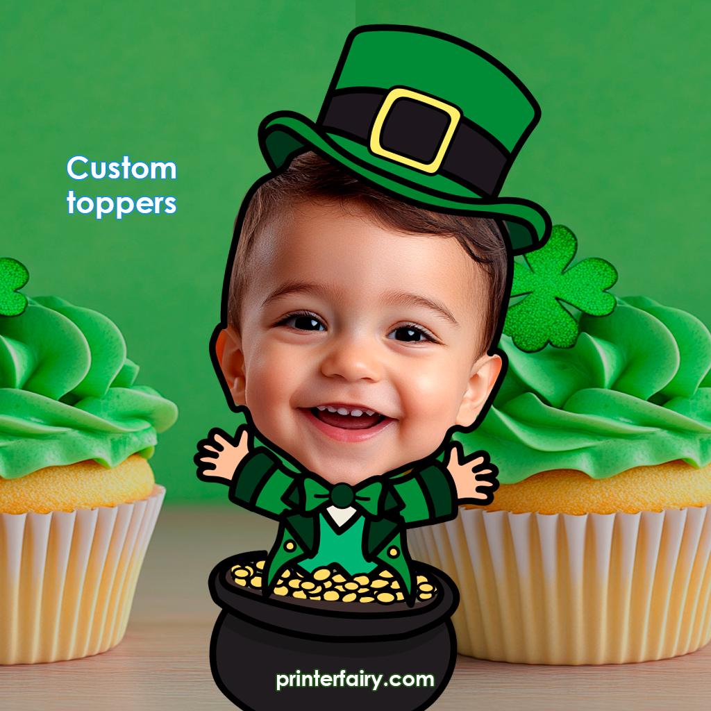 St Patricks Day Party Handmade Personalized Toppers with Photo, Any Age, Party Printable Decorations, Printable Stickers or Toppers Any Size