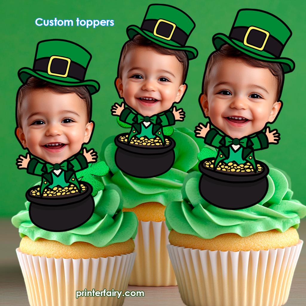 St Patricks Day Party Handmade Personalized Toppers with Photo, Any Age, Party Printable Decorations, Printable Stickers or Toppers Any Size