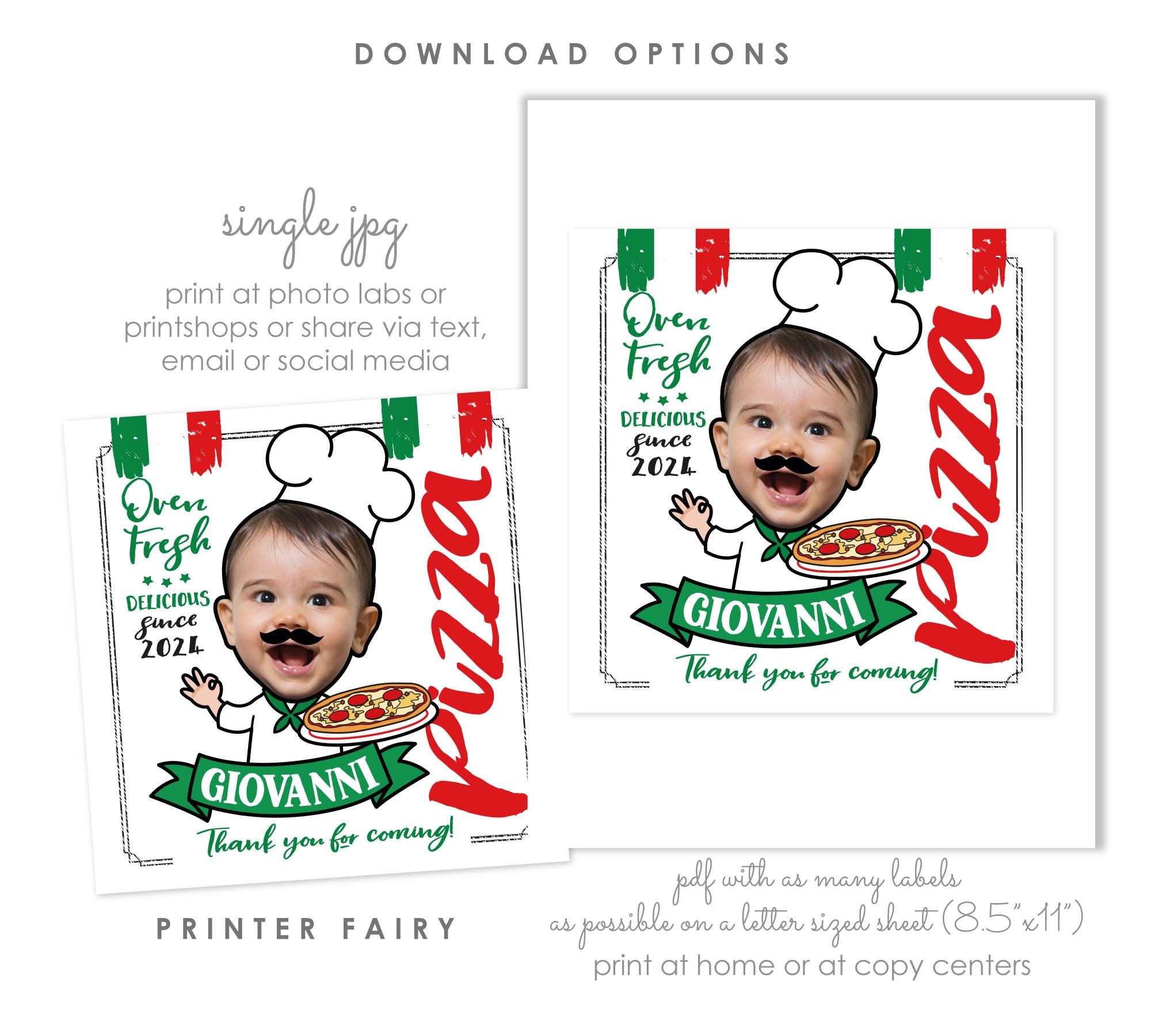 Personalized Pizza Box Label, Trattoria Party Decoration (Digital Printable)
