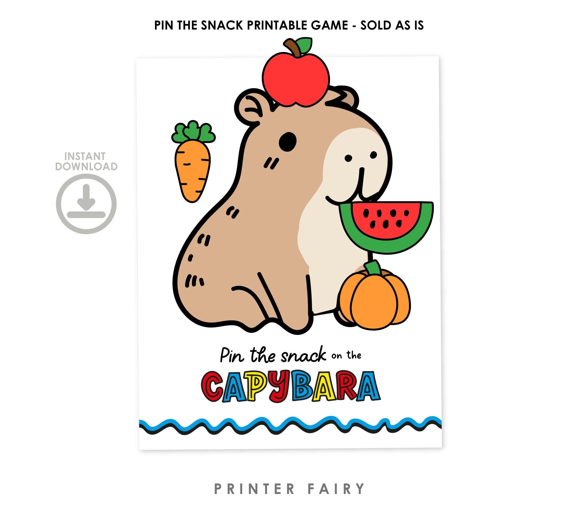 Capybara Birthday Party Game, Pin the Snack Printable (Instant Download)