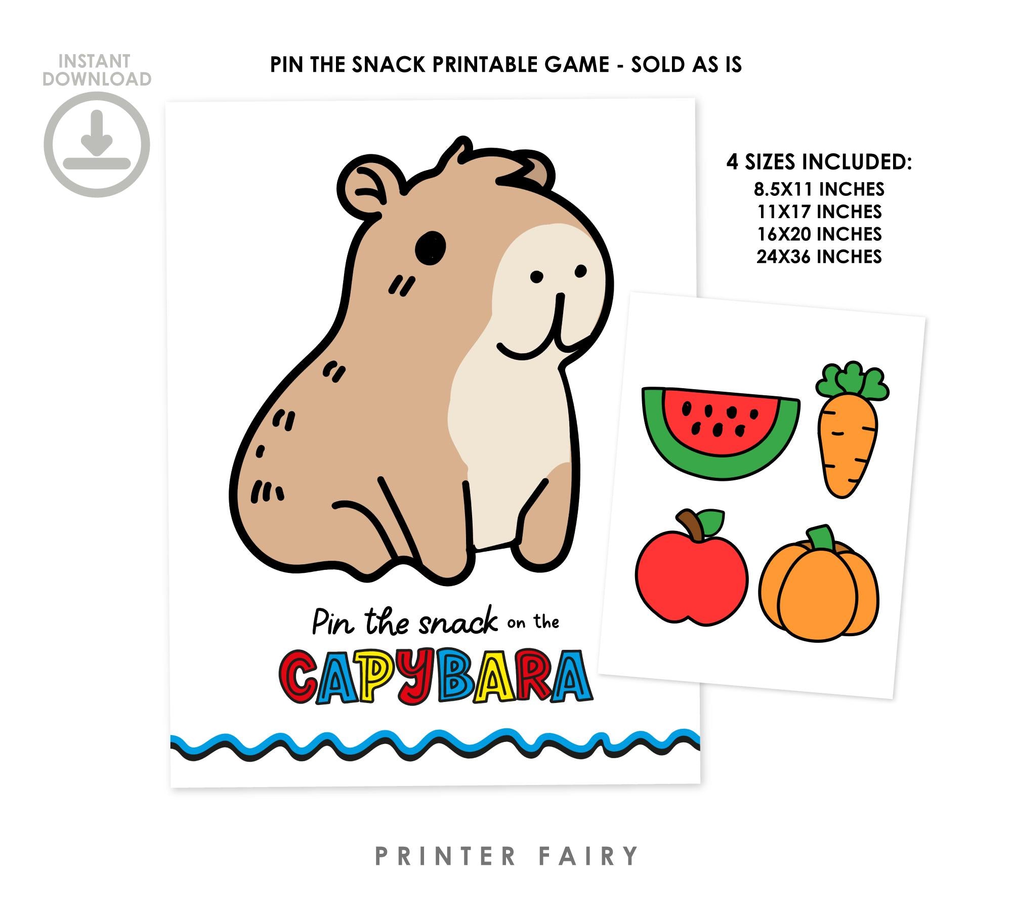 Capybara Birthday Party Game, Pin the Snack Printable (Instant Download)
