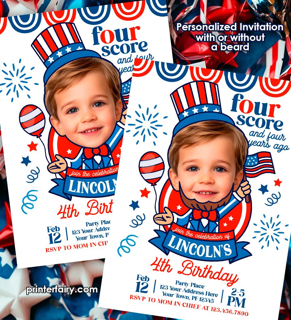 4th Birthday Invitation, Fourscore, Personalized Photo (Digital Invitation)