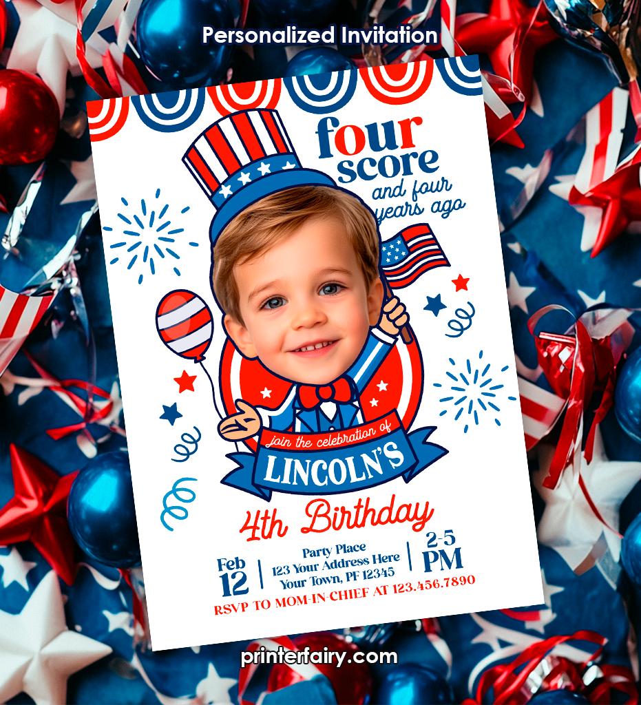 4th Birthday Invitation, Fourscore, Personalized Photo (Digital Invitation)